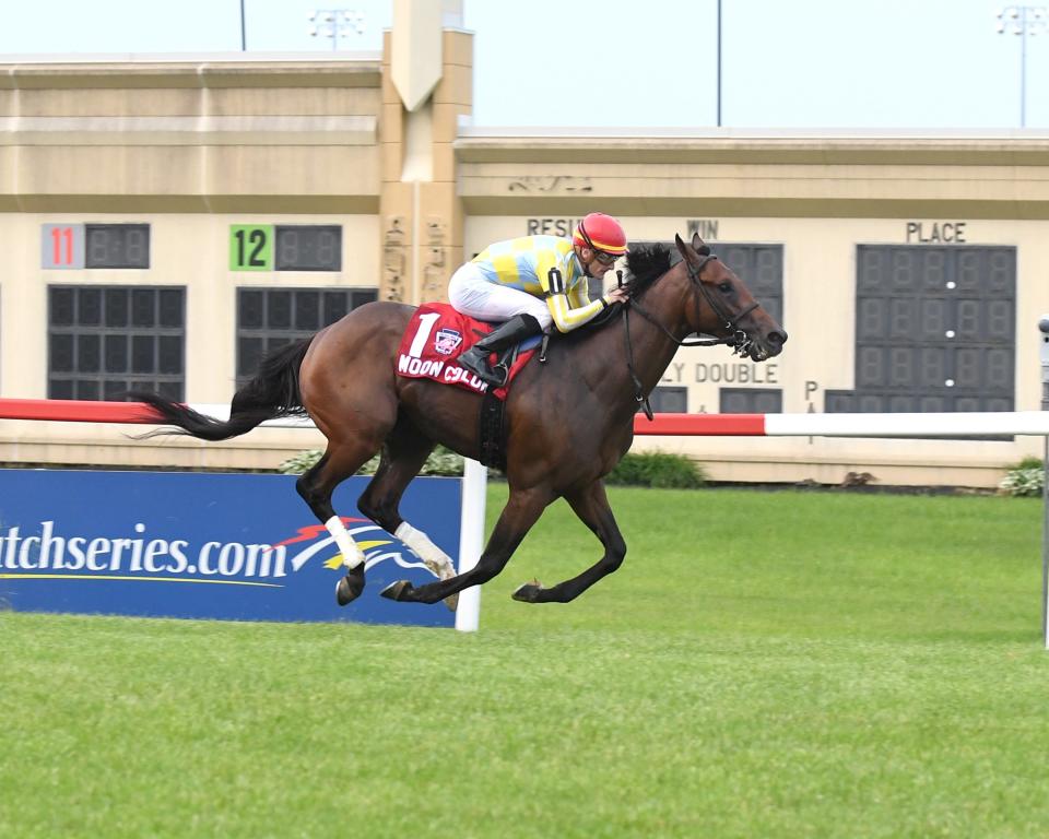 Moon Colony runs in the Grade 2 Penn Mile at Penn National with jockey Julien Leparoux in the saddle.