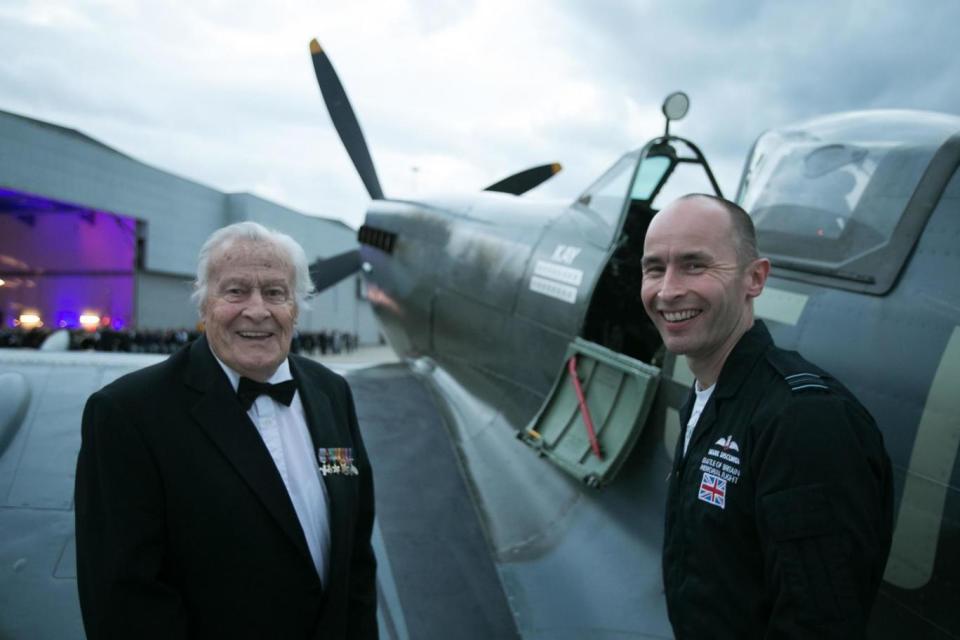 Geoffrey Wellum (left) with Squadron Leader Mark Discombe at RAF Northolt on the 75th anniversary of the Battle of Britain (PA Archive/PA Images)