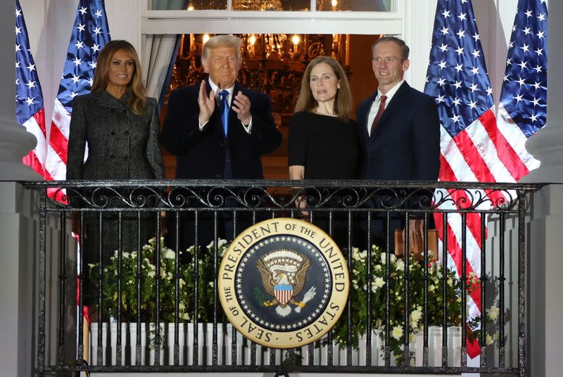 Judge Amy Coney is sworn in as an associate justice of the U.S. Supreme Court at the White House in Washington