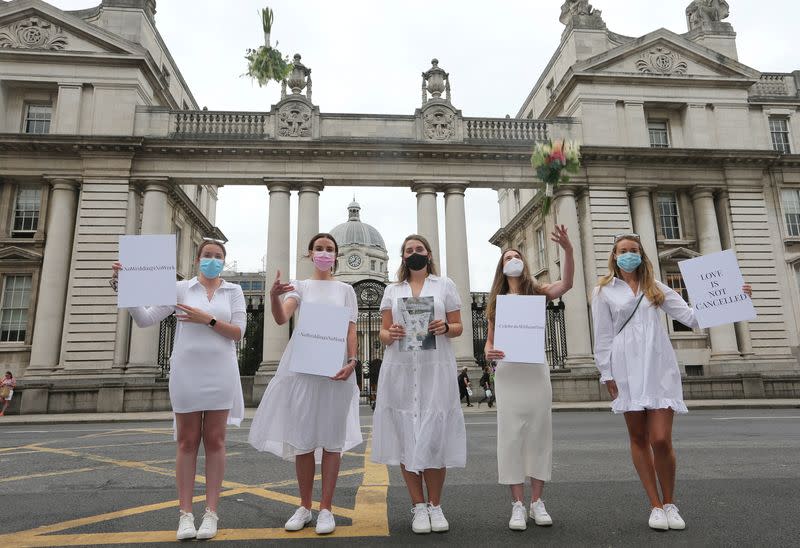 People march to Government Buildings in a bid to allow up to 100 guests to attend weddings this year in Dublin