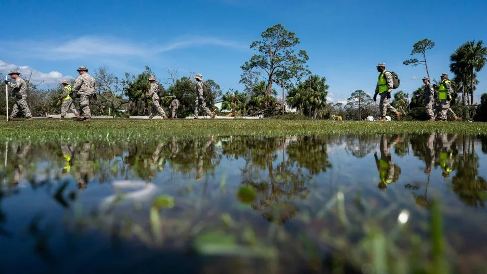 Florida State Guardsmen on a search and recovery mission in the aftermath of Hurricane Helene on September 27, 2024 in Steinhatchee, Florida. - Sean Rayford/Getty Images