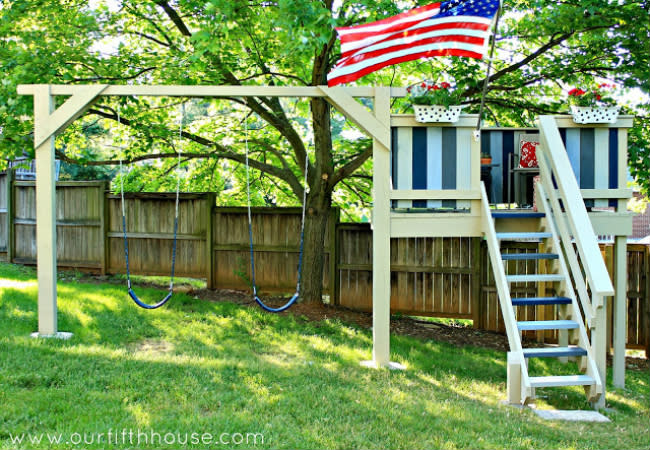 DIY Swing Set - Playhouse with Swing