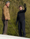 <p>Tom Cruise films with Esai Morales on top of a train for <em>Mission: Impossible 7</em> on Friday in North Yorkshire.</p>