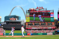 <p>St. Louis Cardinals’ Yadier Molina rounds third base after hitting a two-run home run against the Chicago Cubs in the second inning of a game at Busch Stadium, May 14 2017, in St. Louis, Mo. (Photo: Dilip Vishwanat/Getty Images) </p>