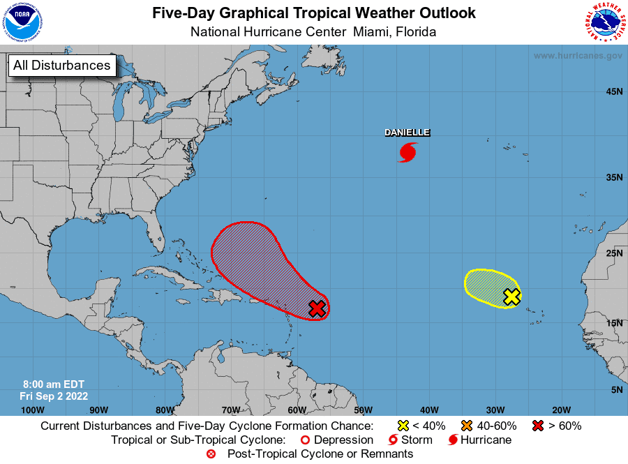 Hurricane Danielle is the first hurricane of the 2022 Atlantic hurricane season. The hurricane center is also monitoring two other systems in the Atlantic.
