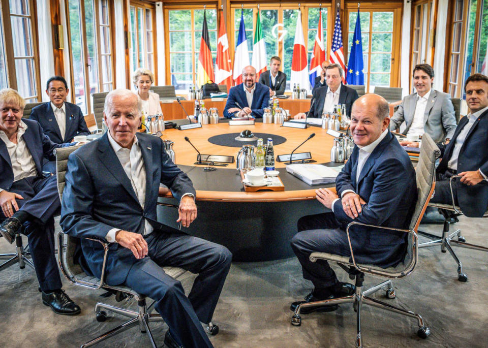 <div class="inline-image__title">President Biden and world leaders at the G7 summit.</div> <div class="inline-image__credit">Photo by Michael Kappeler/picture alliance via Getty Images</div>