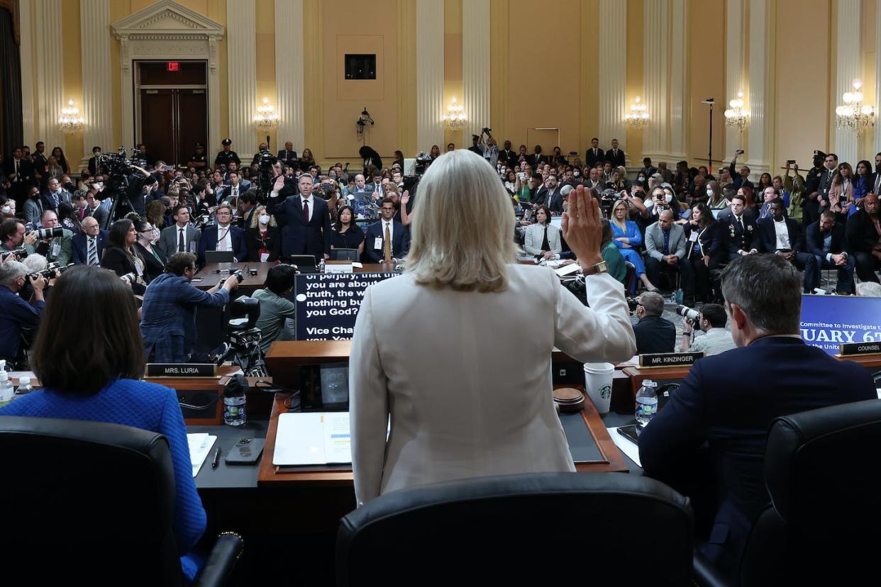 The U.S. House Select Committee to Investigate the Jan. 6 Attack on the U.S. Capitol resumes on Sept. 28, 2022. <a href="https://media.gettyimages.com/photos/rep-liz-cheney-vice-chair-of-the-house-select-committee-to-the-6th-picture-id1410180128" rel="nofollow noopener" target="_blank" data-ylk="slk:Win McNamee/Getty Images;elm:context_link;itc:0;sec:content-canvas" class="link ">Win McNamee/Getty Images</a>