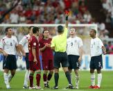 <p>Wayne Rooney sees red against Portgual at the 2006 World Cup </p>