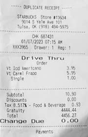 Jesse and Deedee O'Dell's Starbucks receipt. (Courtesy Jesse and Deedee O'Dell)