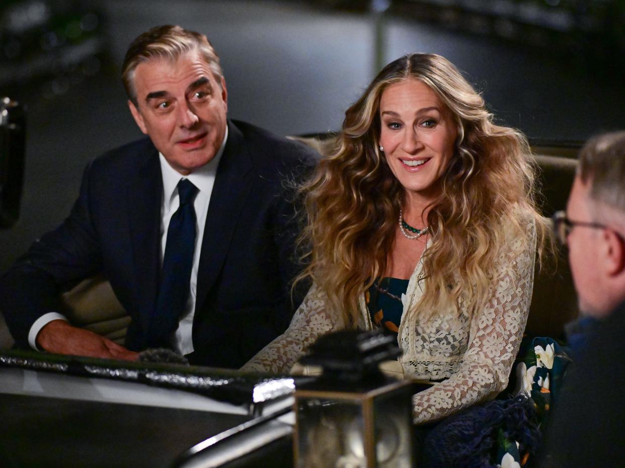 Chris Noth and Sarah Jessica Parker seen on the set of "And Just Like That..."