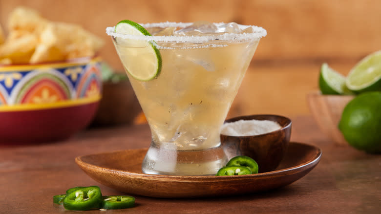 margarita cocktail with chili slices
