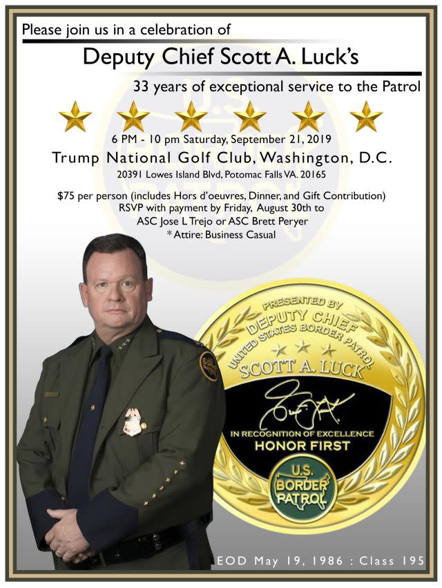 The flyer sent out to Border Patrol employees for deputy chief Scott Luck's retirement dinner