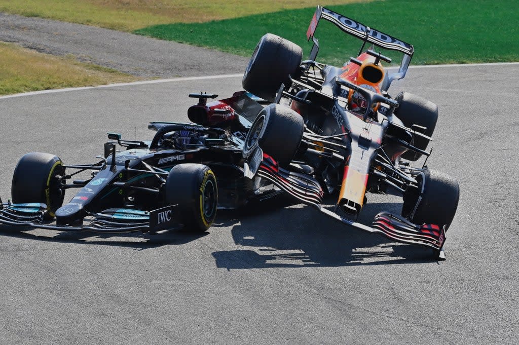 Verstappen’s car went on top of rival Hamilton  (Getty Images)