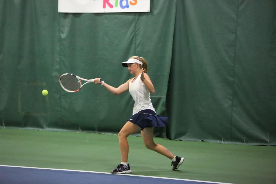 Delta sophomore Gabby Knight won her second set 6-1 at the Howard County Tennis Center in the girls tennis regional finals on Thursday, May 26, 2022.