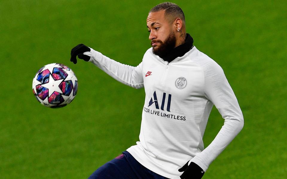 PSG's Neymar exercises during a training session in the stadium prior the Champions League soccer match in Dortmund, Germany, Monday, Feb. 17, 2020. Borussia Dortmund will play against Paris Saint Germain in a Champions League round of 16 first leg soccer match in Dortmund on Tuesday - AP