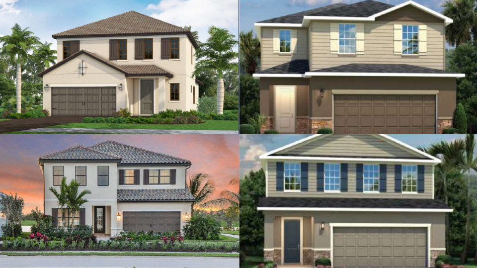 These illustrations depict two-story single-family homes at the future Mayfair East large-scale subdivision in Melbourne.