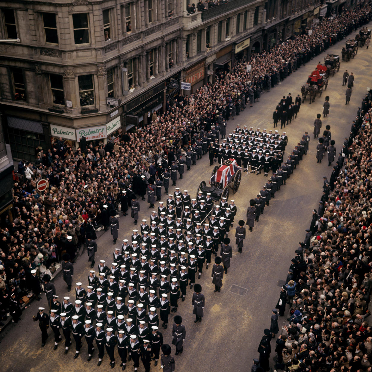 1965: File photo dated January 1965 of the procession of the state funeral of Sir Winston Churchill as it passes along The Strand in London. Issue date: Thursday September 8, 2022.