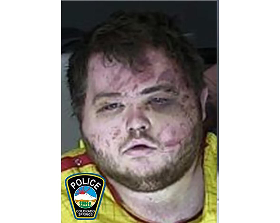 FILE - This image provided by the Colorado Springs Police Department shows Anderson Lee Aldrich. A year and a half before the Colorado Springs gay nightclub shooting that left five dead, Aldrich, the alleged shooter, was accused of threatening to kill his grandparents if they stood in the way of his plans to become “the next mass killer.” (Colorado Springs Police Department via AP, File)