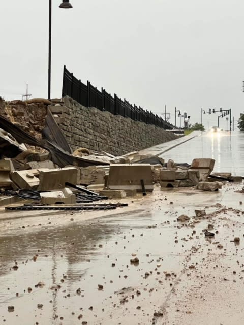 This is damage to a retaining wall along Woolworth Drive near Watson and Sappington in Crestwood. It is located behind the Dierbergs. (Courtesy: Kelly Krussel)