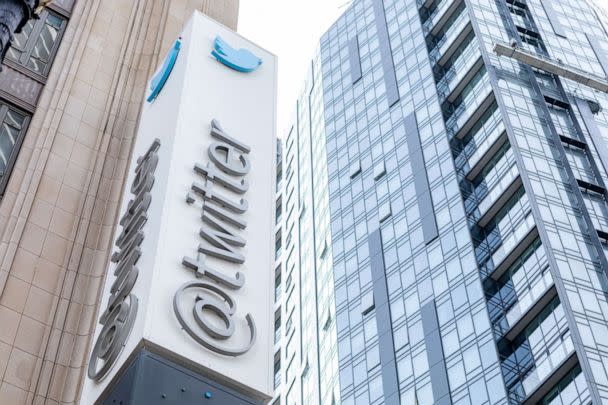 PHOTO: In this file photo taken on Oct. 28, 2022, the Twitter sign is seen at their headquarters in San Francisco. (Constanza Hevia/AFP via Getty Images, FILE)