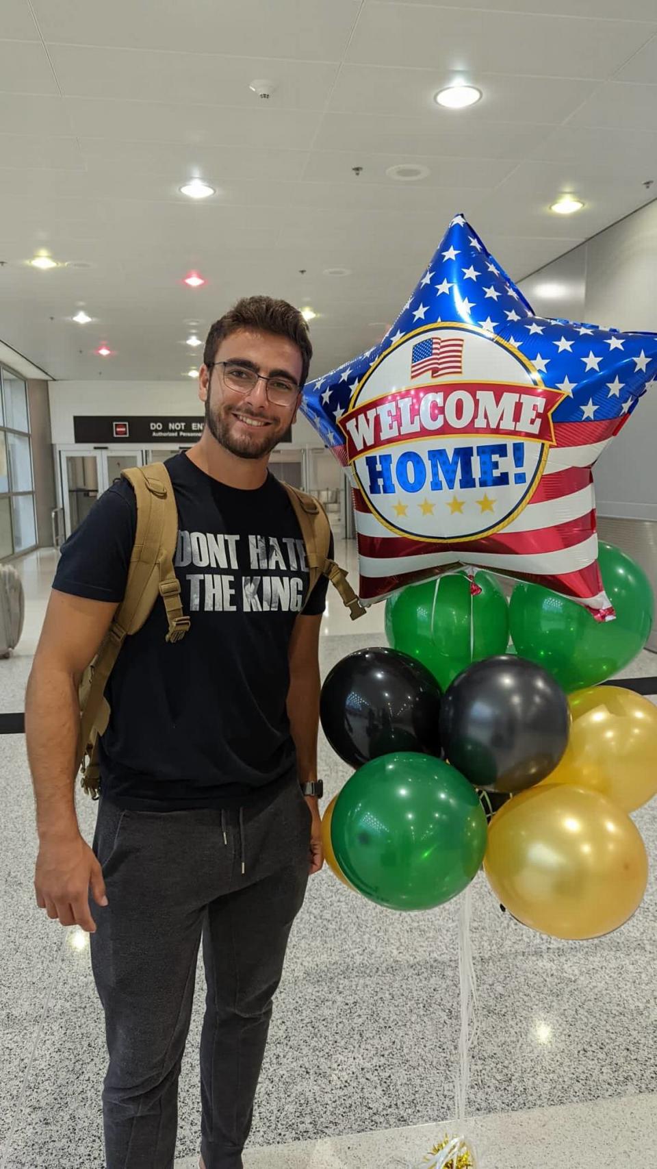 David, who grew up in Aventura and is a graduate of Scheck Hillel Community School in North Miami Beach, is welcomed at Miami International Airport in the summer of 2022 after serving in the Israel Defense Forces.