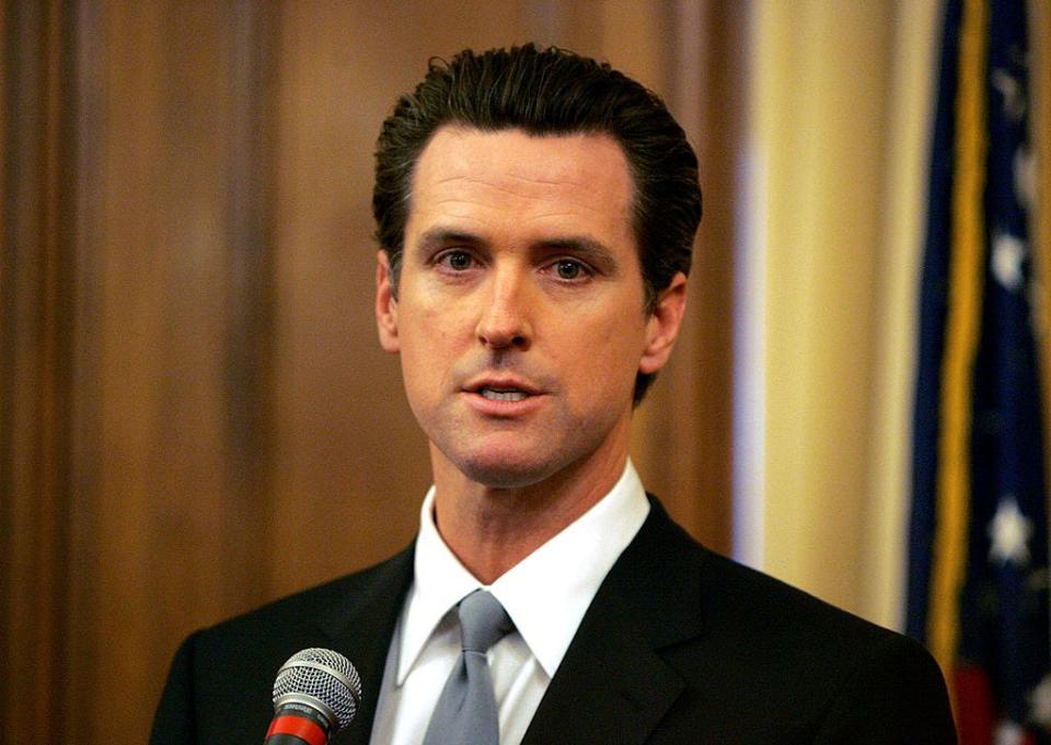 Gavin Newsom speaks at a press conference in 2007