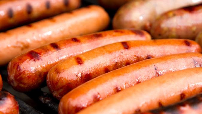 close-up-of-grilled-hotdogs-on-grill-picture-id186876682