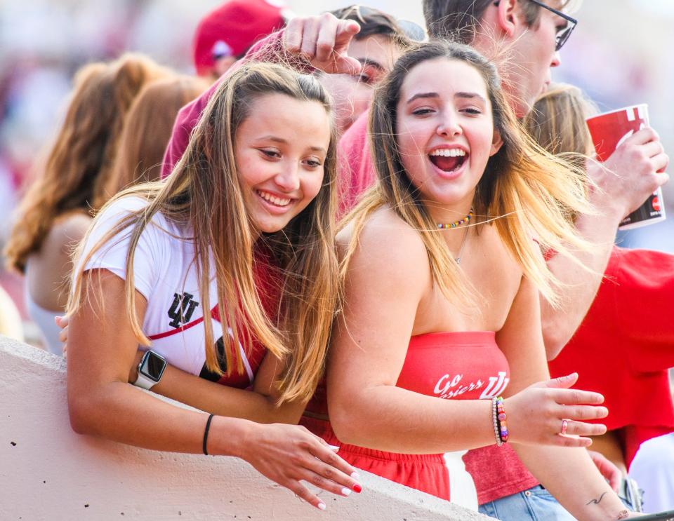 Indiana University students cheer Oct. 16, 2021, during the Indiana-Michigan State football game at Memorial Stadium.