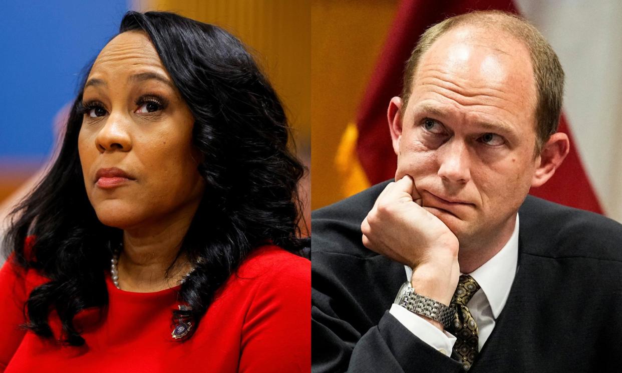 <span>The Fulton county district attorney, Fani Willis, and Judge Scott McAfee.</span><span>Composite: AP, Reuters</span>