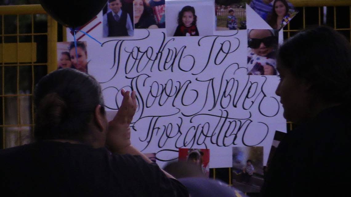 Family of 7-year-old Isaac Vallejo remembers him during a vigil on Wednesday, July 6, 2022. Vallejo was killed in a house fire that was started by someone who poured an accelerant at both front and back doors of the home.