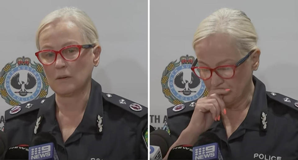 One of South Australia's top police officers has held off tears announcing a devastating family update for the state's police commissioner. Source: ABC