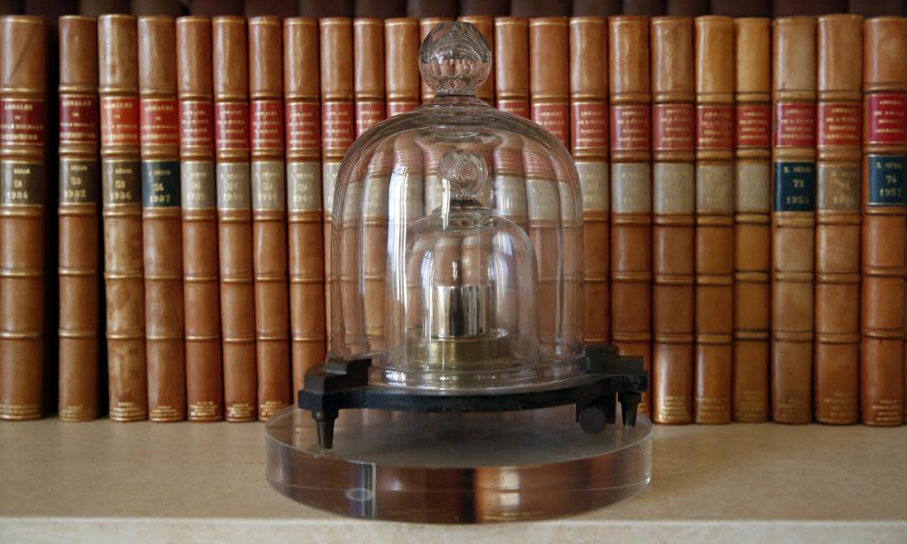 The international prototype of the kilogram at the International Bureau of Weights and Measures, in Sevres, near Paris. 