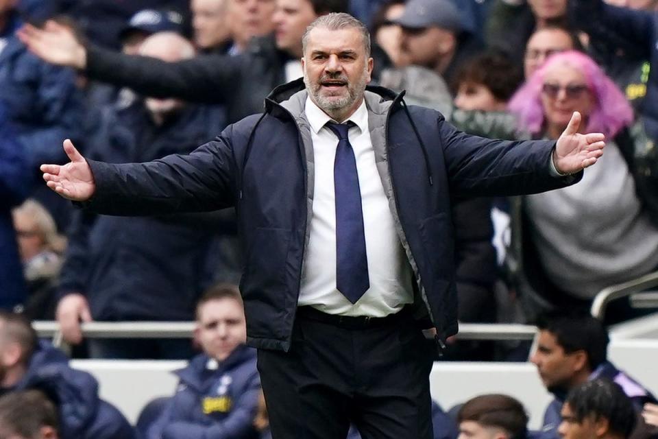 Postecoglou had been baffled all week by suggestions Spurs would deliberately lose to Man City to avoid handing Arsenal the title (PA Wire)