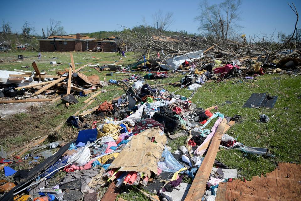 Debris fills the backyards of homes in a Chattanooga on April 14, 2020. A EF-3 tornado tore through Hamilton County.