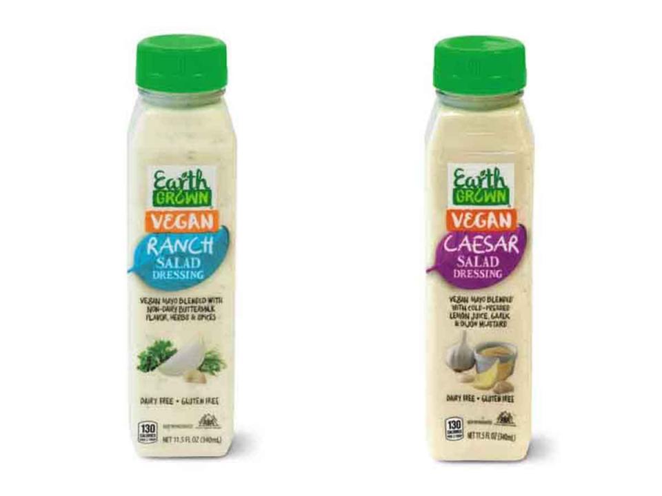 Aldi Ceasar and ranch dressing in clear and green bottles