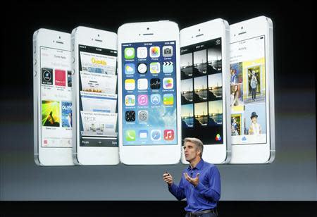 Craig Federighi, Senior VP of Software Engineering at Apple Inc speaks during Apple Inc's media event in Cupertino, California September 10, 2013. REUTERS/Stephen Lam (UNITED STATES - Tags: BUSINESS SCIENCE TECHNOLOGY BUSINESS TELECOMS)