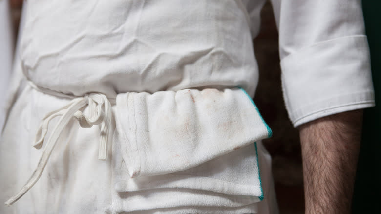closeup towel in apron
