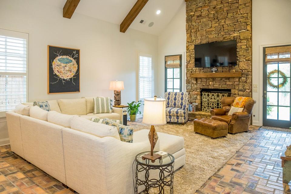 The family room is large and built for comfort.