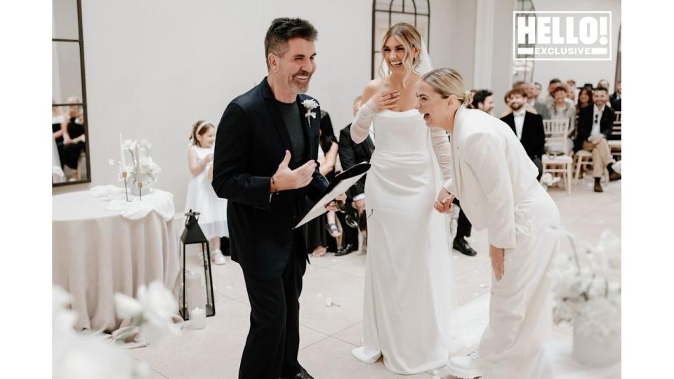 Lucy Spraggan laughing at the altar with Simon Cowell and her wife Emilia