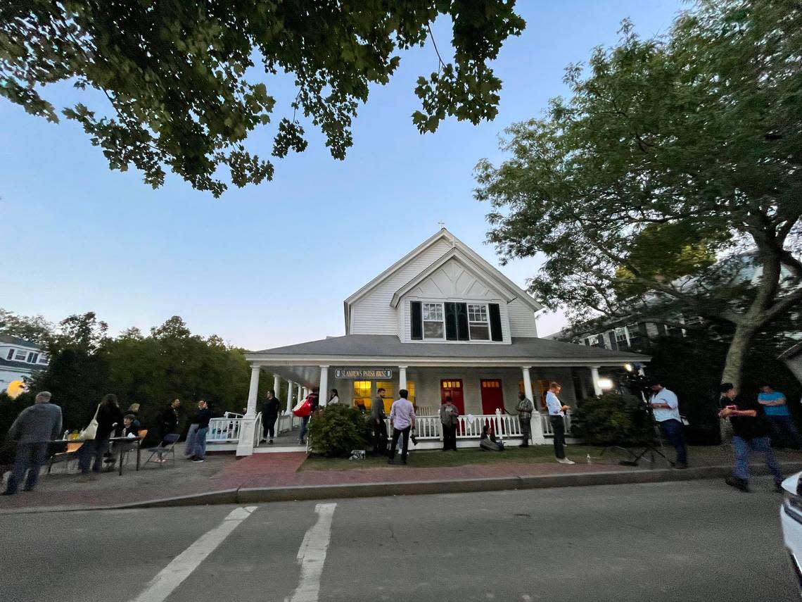 Migrants flown by the state of Florida on Sept. 15, 2022 to Martha’s Vineyard were taken in at St. Andrew’s Episcopal Church in Edgartown, Massachusetts, seen here the following day.