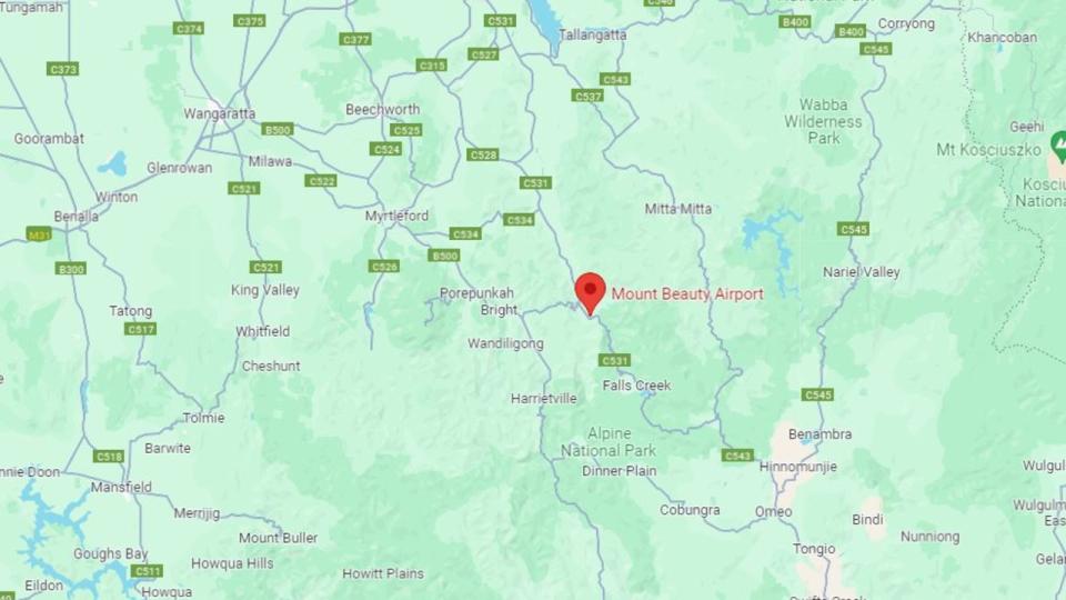 A plane has crashed near Mount Beauty. Picture: Google Maps