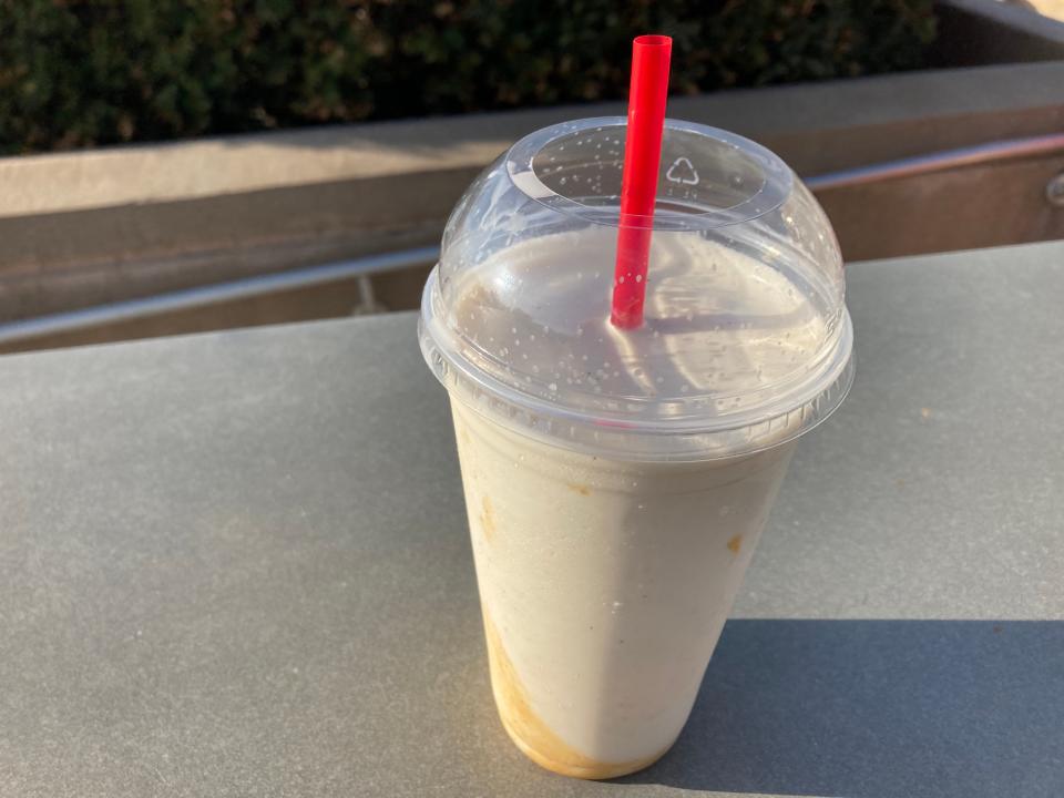 A peanut butter shake from LJ's Burgers & Ice Cream on a beautiful day.