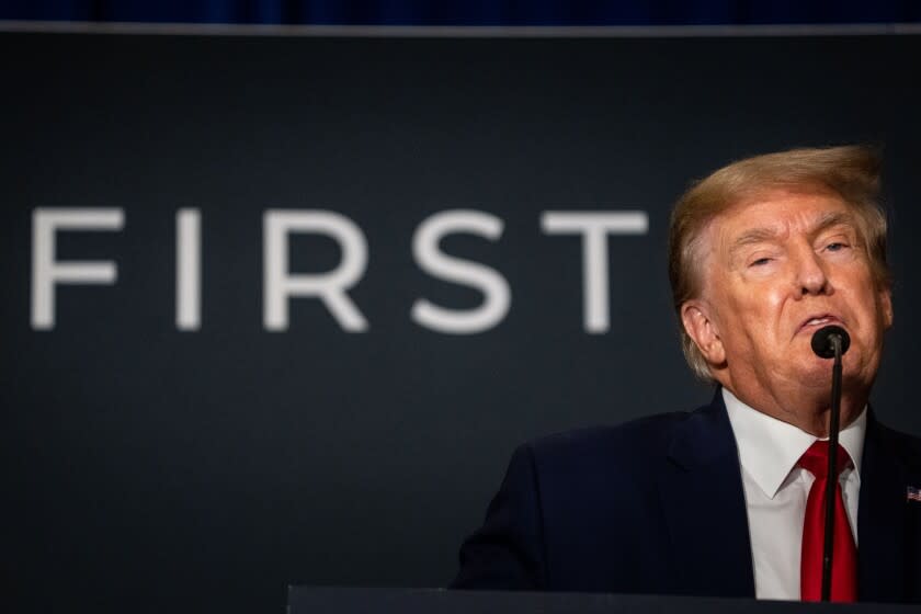 WASHINGTON, DC - JULY 26: Former President Donald Trump speaks at the America First Policy Institute's America First Agenda summit at the Marriott Marquis on Tuesday, July 26, 2022 in Washington, DC.The non-profit think tank was formed last year by former cabinet members and top officials in the Trump administration to create platforms based on his policies. (Kent Nishimura / Los Angeles Times)