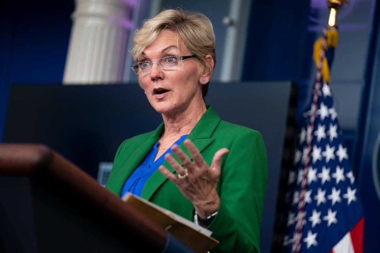 <p>US Energy Secretary Jennifer Granholm speaks at a White House press briefing.</p> (Copyright 2021 The Associated Press. All rights reserved)