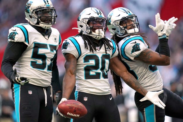 Carolina Panthers players during a match at the Tottenham Hotspur Stadium