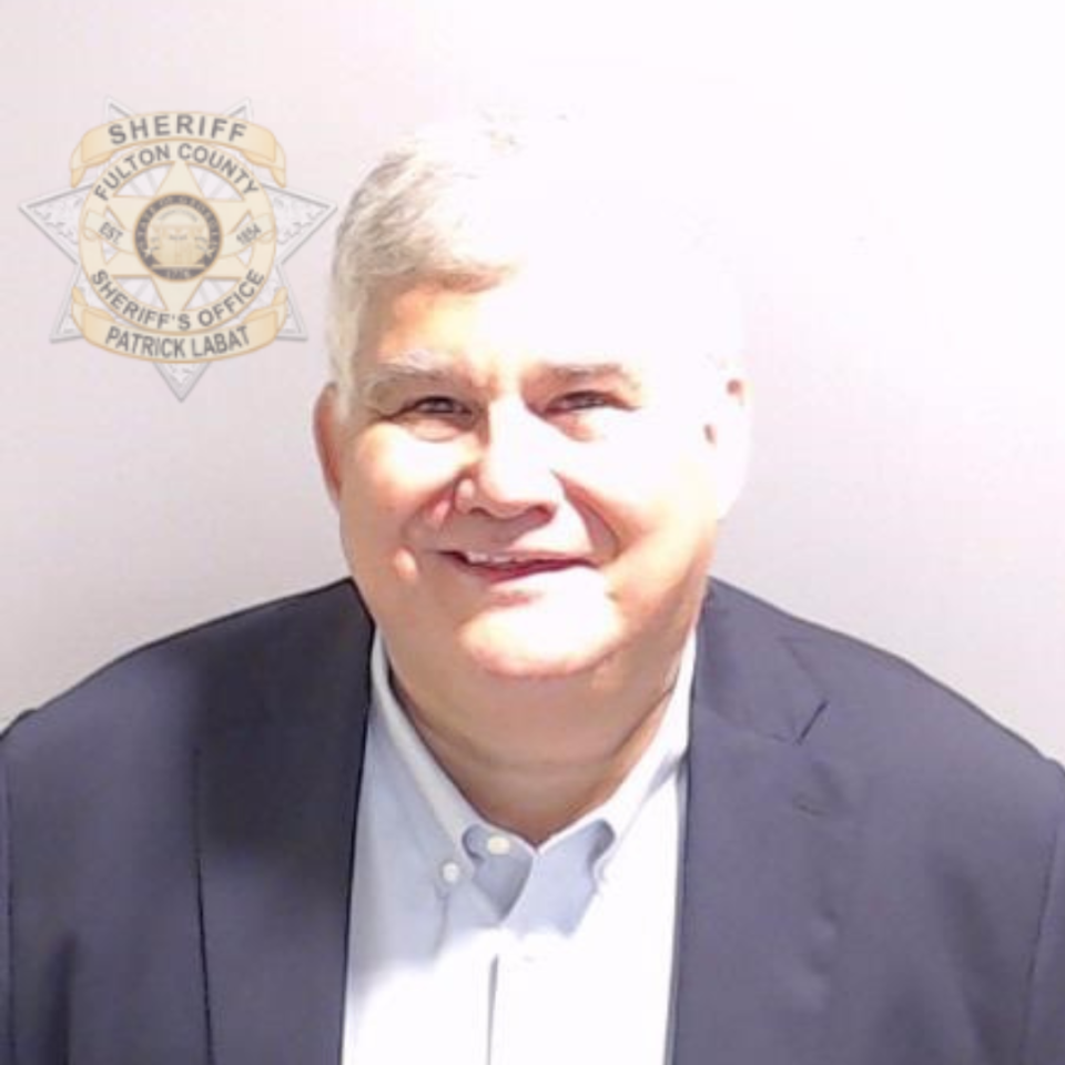 David Shafer, chair of the Georgia Republican Party, is shown in a police booking mugshot released by the Fulton County Sheriff's Office on August 23, 2023. (Fulton County Sheriff's Office)