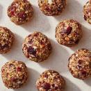 <p>These energy balls are the perfect make-ahead snack. Filled with cranberries, almonds, oats and dates, these energy balls come together in minutes. Maple syrup and tahini help bind everything together while adding a touch of sweetness and bitterness.</p> <p> <a href="https://www.eatingwell.com/recipe/8013418/cranberry-almond-energy-balls/" rel="nofollow noopener" target="_blank" data-ylk="slk:View Recipe;elm:context_link;itc:0;sec:content-canvas" class="link ">View Recipe</a></p>