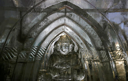 A statue inside the gothic-style ice dome is seen at the mountain resort of Hrebienok near the town of Stary Smokovec, Slovakia November 28, 2016. Picture taken November 28, 2016. REUTERS/David W Cerny