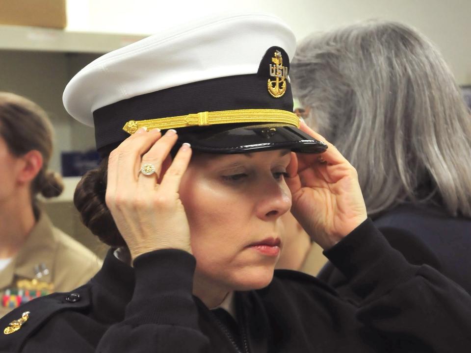 US Navy woman female uniform hat