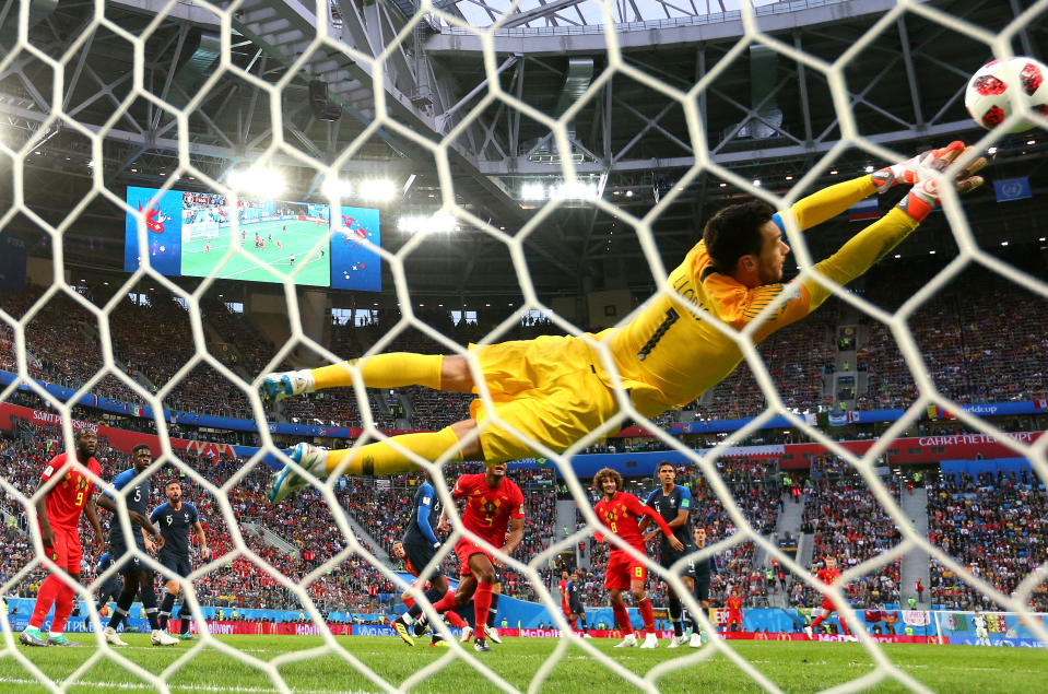 <p>Hugo Lloris of France makes a save during the 2018 FIFA World Cup Russia Semi Final match between Belgium and France at Saint Petersburg Stadium on July 10, 2018 in Saint Petersburg, Russia. (Photo by Alexander Hassenstein/Getty Images) </p>